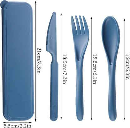 Reusable Travel Utensils Set with Case, 2 Sets Wheat Straw Portable Knife Fork Spoons Camping Cutlery for Lunch Box, Eco-Friendly BPA Free Plastic Tableware for Kids Adults Work Picnic (Purple+Pink)