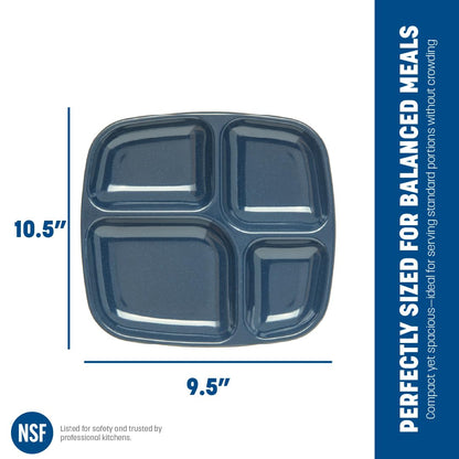 Carlisle FoodService Products Melamine Lunch Tray with 4 Compartments, Right Handed Cafeteria Tray with Divided Compartments for Food, 10" x 9.75", Dark Blue