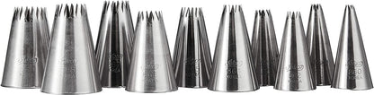 HIC Kitchen Ateco 870 - 10 Piece French Star Tube Set, Stainless Steel Pastry Tips, Sizes 0 - 9