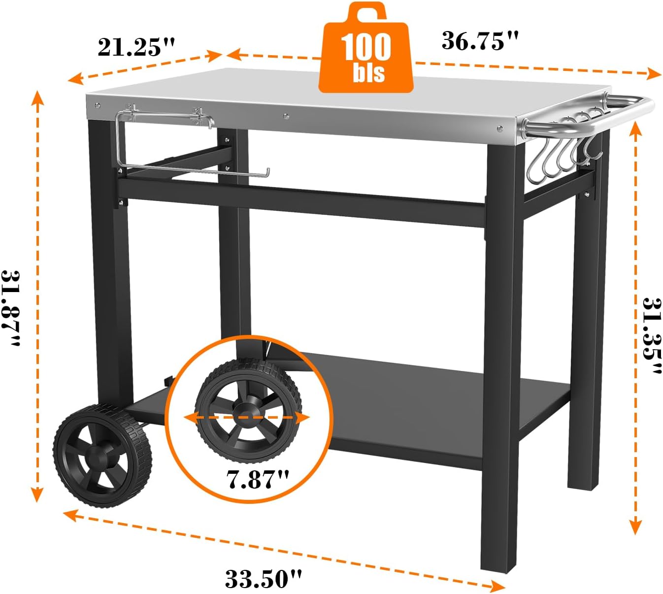 Outdoor Pizza Oven Table for Ninja Woodfire, Blackstone Tabletop Grill, Portable Grill Cart & Food Prep Work Table, Movable Pizza Oven Cart for Backyard BBQ and Patio Parties