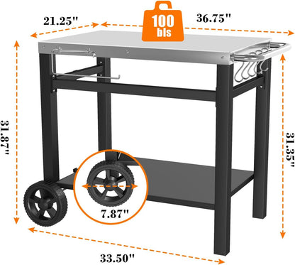 Outdoor Pizza Oven Table for Ninja Woodfire, Blackstone Tabletop Grill, Portable Grill Cart & Food Prep Work Table, Movable Pizza Oven Cart for Backyard BBQ and Patio Parties
