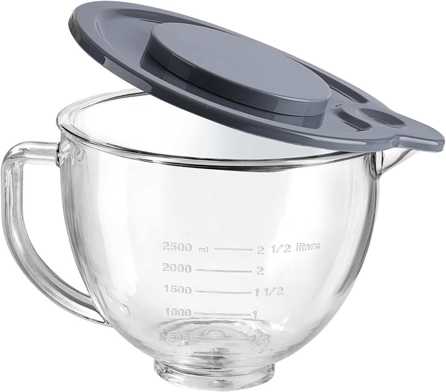 5-Quart Glass Mixing Bowl Compatible with KitchenAid 4.5 and 5QT Tilt Stand Mixers with Lid, Dishwasher Safe with Spout and Handle