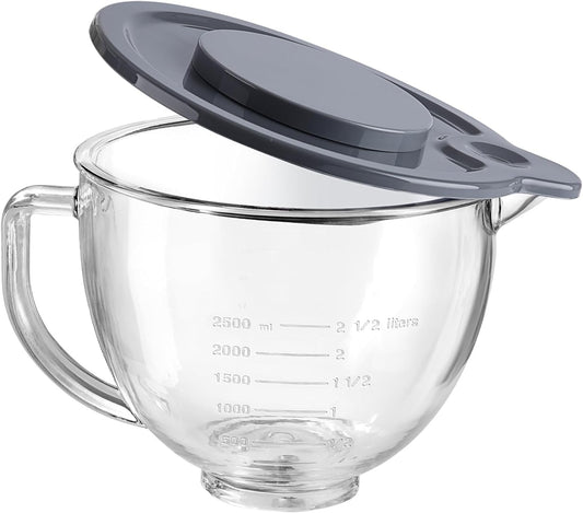 5-Quart Glass Mixing Bowl Compatible with KitchenAid 4.5 and 5QT Tilt Stand Mixers with Lid, Dishwasher Safe with Spout and Handle