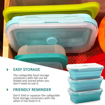 Alimat PluS 40.5oz Silicone Collapsible Food Storage Containers with Lids, 3 Pack Set 1200ml Folding Large Meal Prep Lunch Containers, Microwave, Freezer and Dishwasher Safe