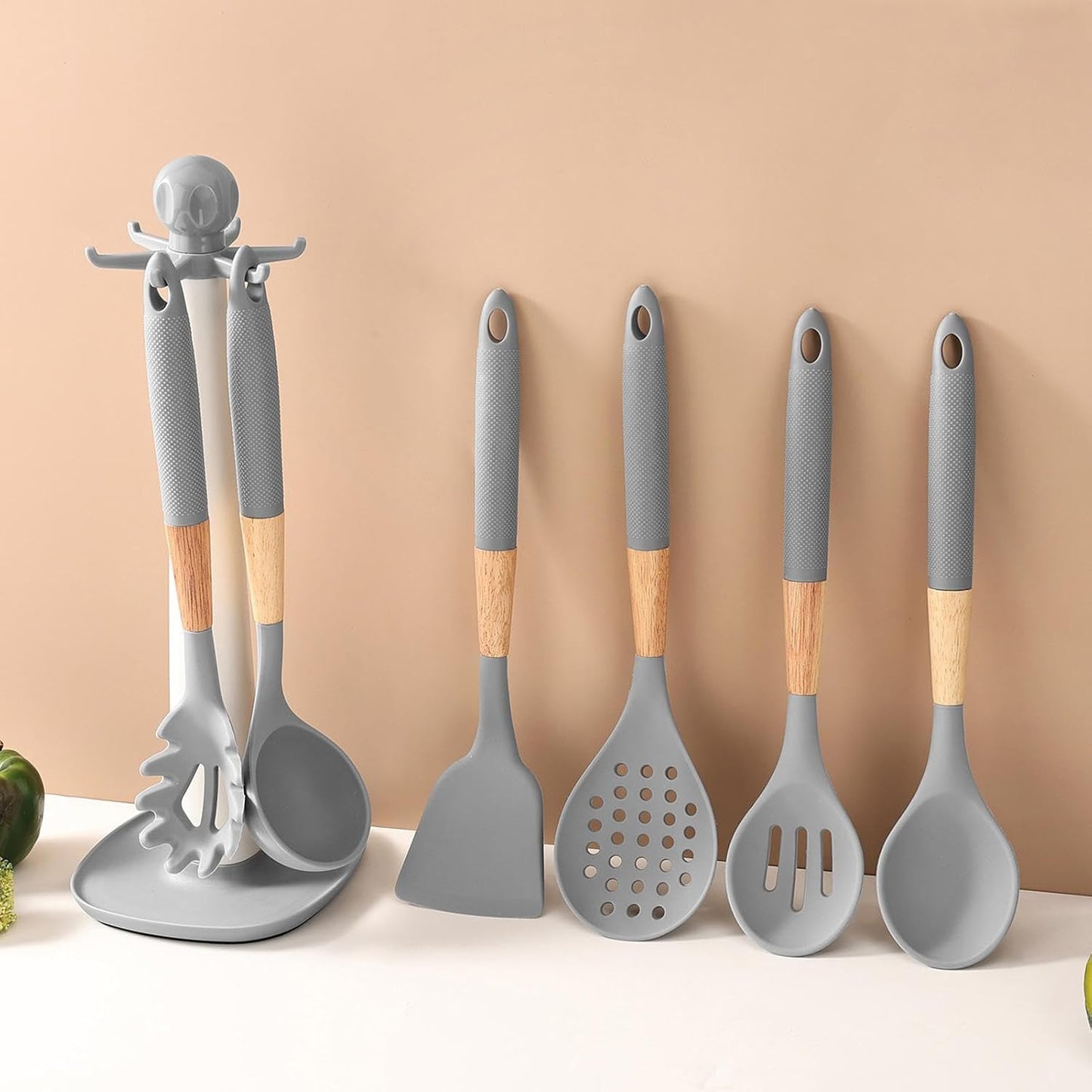 Cooking Utensils Set, With Holder, 1set, Silicone Kitchen Utensils Set, Silicone Spatulas, Food Grade Non Stick Coating Design, For Home Restaurant Camping
