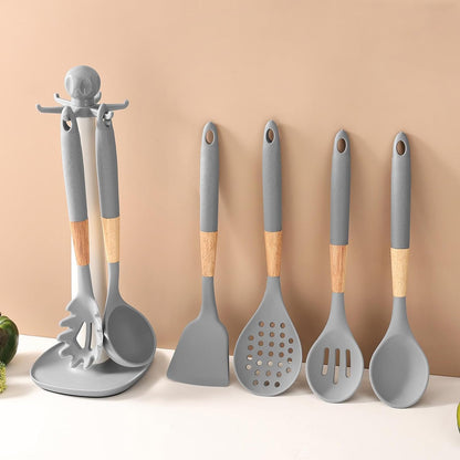 Cooking Utensils Set, With Holder, 1set, Silicone Kitchen Utensils Set, Silicone Spatulas, Food Grade Non Stick Coating Design, For Home Restaurant Camping