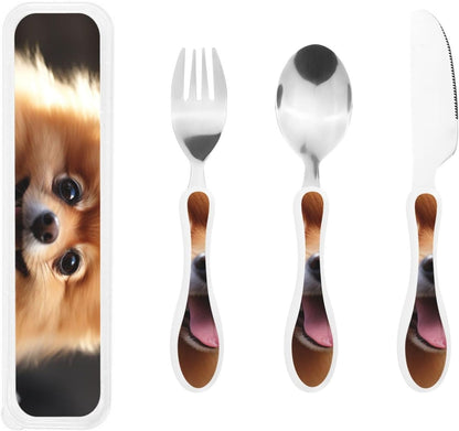 3-Piece Kids Silverware Set With Storage Case, Stainless Steel Reusable Children Safe Knife Spoon Fork Set Long Haired Dachshund Children Flatware Set For Kids Lunch Box