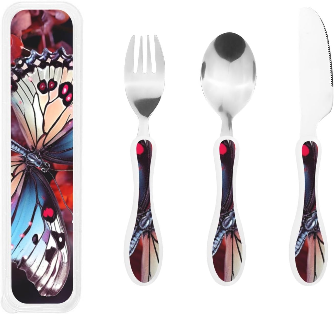 3-Piece Kids Silverware Set With Storage Case, Stainless Steel Reusable Children Safe Knife Spoon Fork Set African Animals Children Flatware Set For Kids Lunch Box