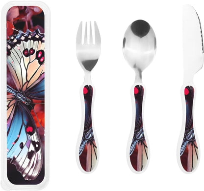 3-Piece Kids Silverware Set With Storage Case, Stainless Steel Reusable Children Safe Knife Spoon Fork Set African Animals Children Flatware Set For Kids Lunch Box