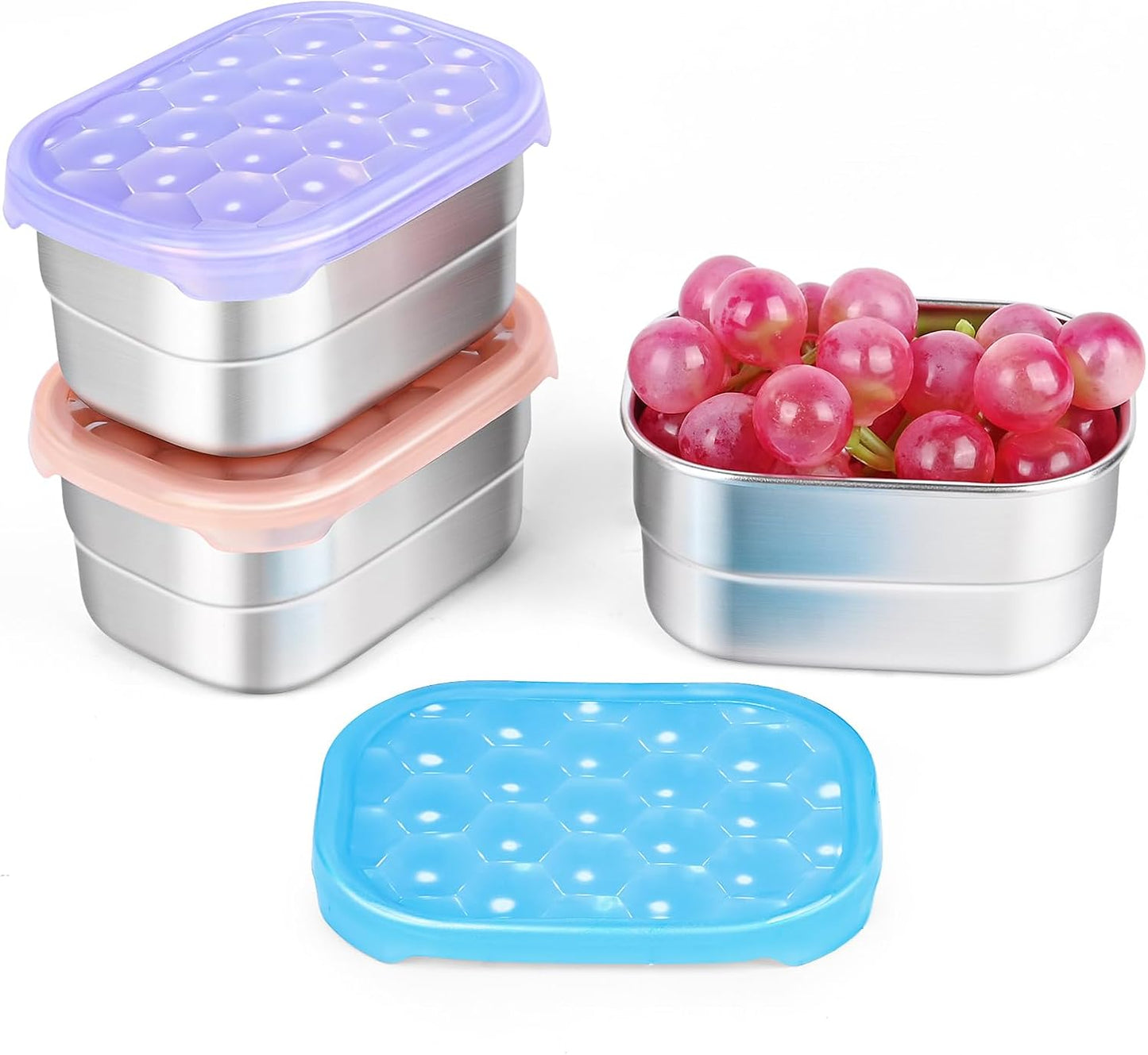Tanjiae Small (1 CUP) Stainless Steel Snack Containers for Kids | Easy Open Leak Proof Food Containers with Silicone Lids - Perfect Metal Toddler Lunch Box for Daycare and School (8oz)