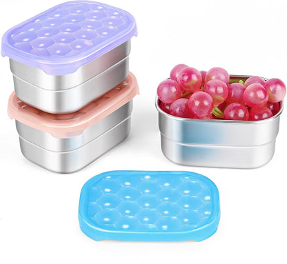 Tanjiae Small (1 CUP) Stainless Steel Snack Containers for Kids | Easy Open Leak Proof Food Containers with Silicone Lids - Perfect Metal Toddler Lunch Box for Daycare and School (8oz)