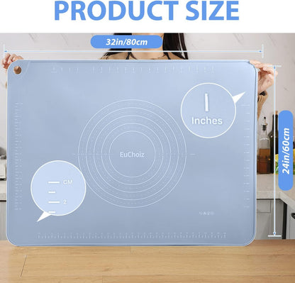 Silicone Pastry Mat 20"*16" Extra Thick Non Stick Baking Mat Food Grade Silicone Dough Rolling Bake Mat with Edge Heightening Blue