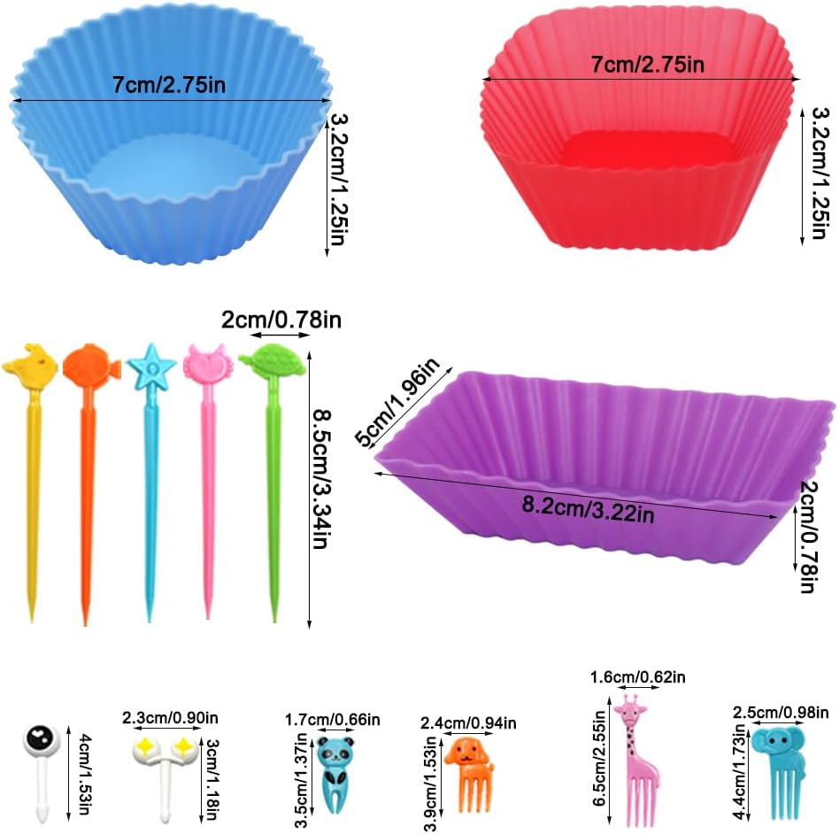 70 PCS Silicone Lunch Box Dividers Kit, SourceTon Bento Box Accessories,18pcs Silicone Cupcake Liners with 52pcs Food Picks