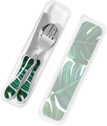 3-Piece Kids Silverware Set With Storage Case, Stainless Steel Reusable Children Safe Knife Spoon Fork Set Blue Active Girl Running Sunset Children Flatware Set For Kids Lunch Box - Colors B