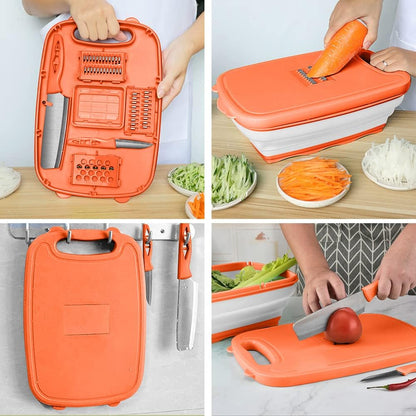 9-in-1Collapsible Cutting Board with Colander Wash Basket Camping RV Gift