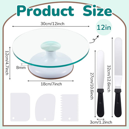 Willinglong 6 Pcs 12 Inch Glass Cake Turntable for Decorating Rotating