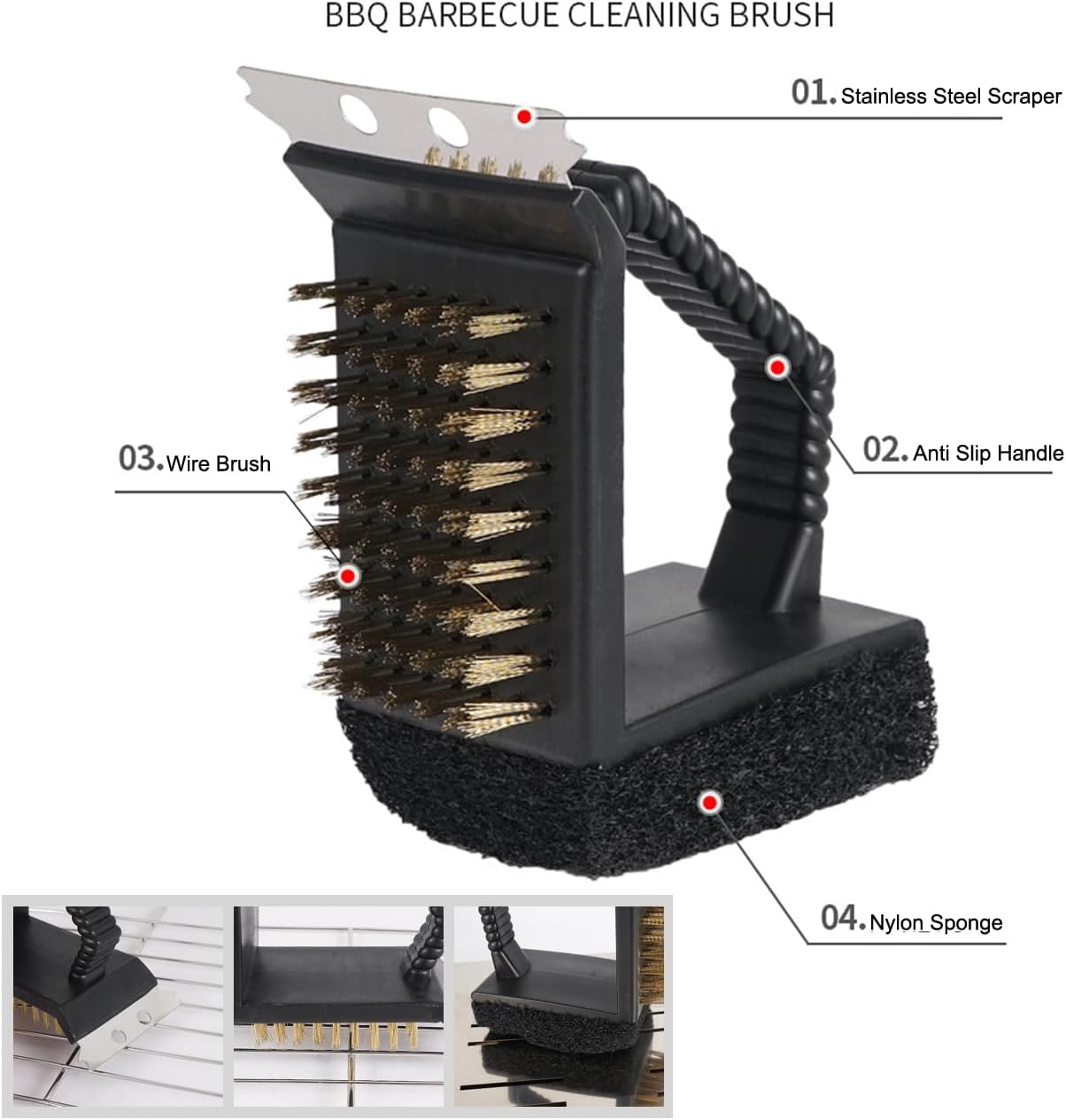 2 Pack Grill Brush and Scraper with Wire Bristles and Bristle-Free Scour 2 Side Brushes Handheld Short Handle Scrubber for Grill Grate Cleaner Cast Iron Charcoal Racks Grid BBQ Cooking Grates