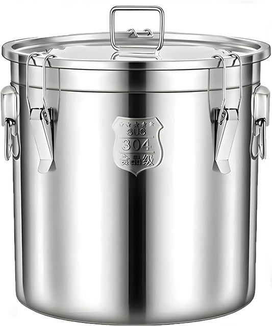 3.2Gal 304 Stainless Steel Kitchen Airtight Canister, 405oz Flour Container with Lid and Locking Clamp,10-21Lbs Metal Bucket Food Storage Container for Rice Flour Grain Coffee Bean(12L)