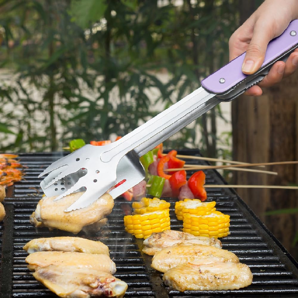 ROXON 6-in-1 Folding Grill Utensils Set, 14" BBQ Tools for Camping S601
