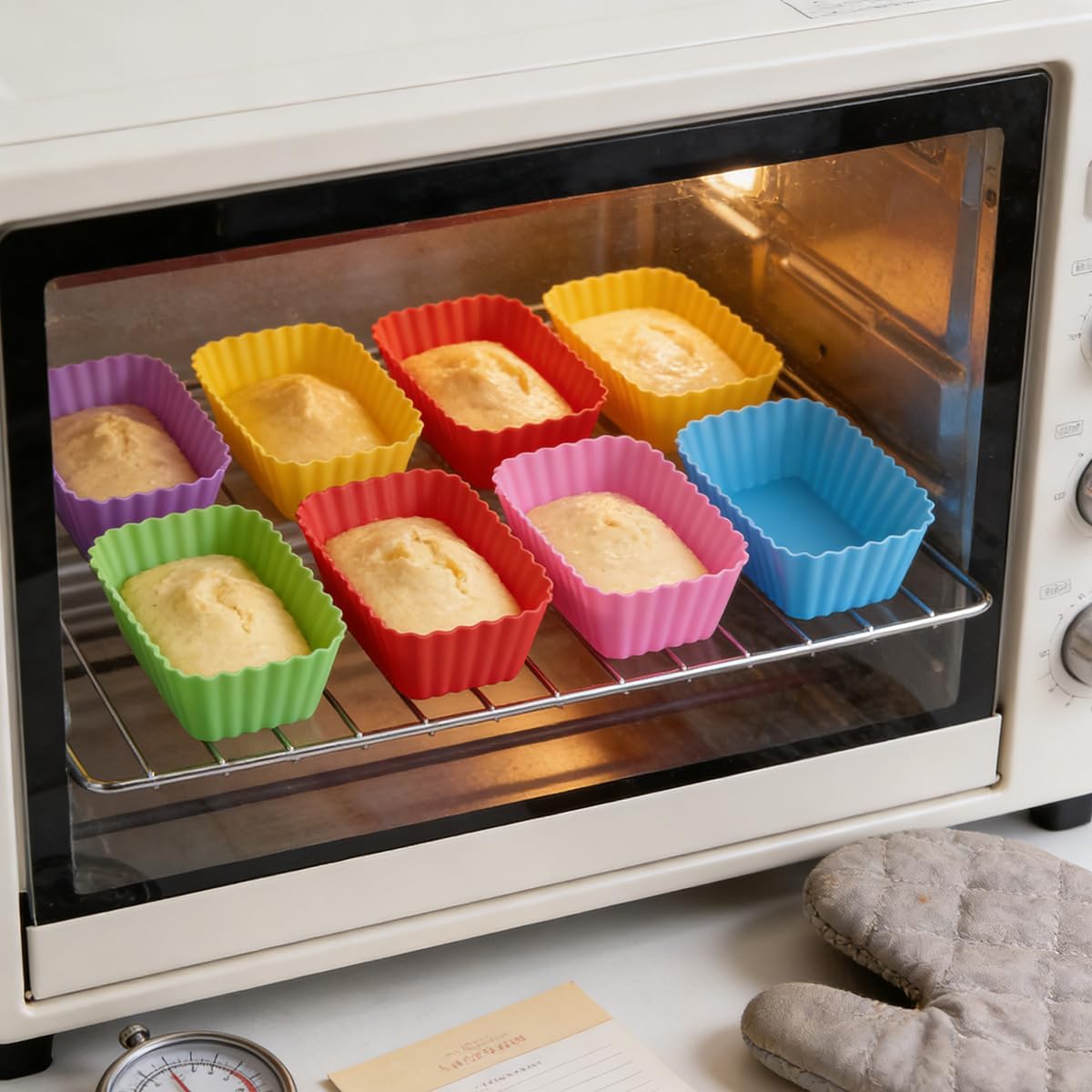 12 Pack Reusable Baking Silicone Molds, Round Cupcake Liners, Silicone Baking Cups Multicolor, Easy Clean, Heat Resistant, Muffin Cups for Homemade Birthday