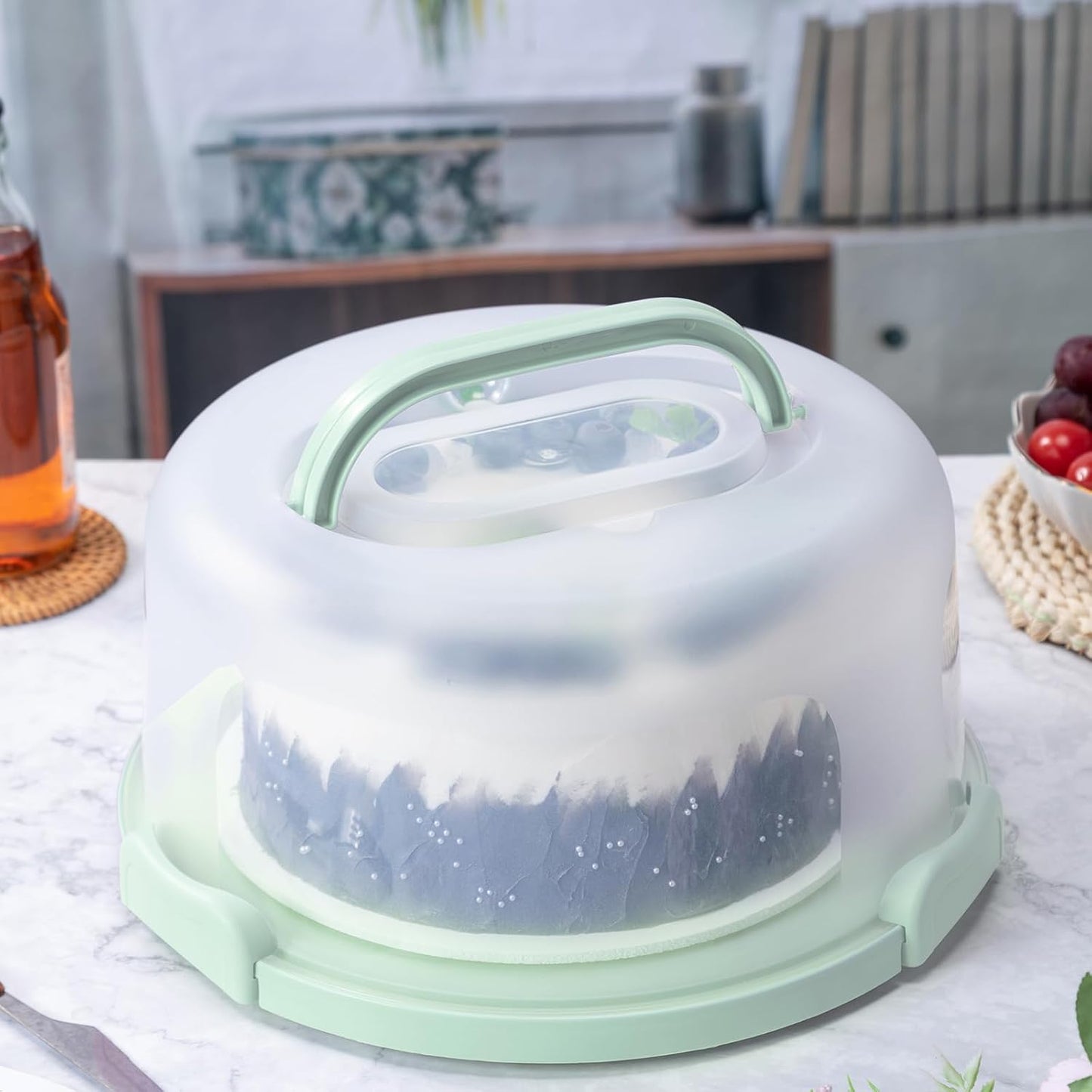 10in Plastic Cake Carrier with Handle, Round Cake Holder with Lid Pink Cake Container for 6in/8in/10in Cake(purple)