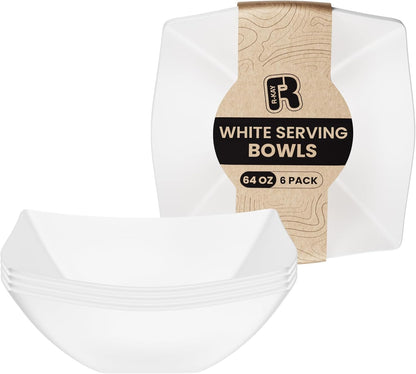 R-kay 6 Pack Square Plastic Serving Bowls - Clear Plastic bowls 16 Oz - Disposable Serving Bowls Heavy Duty For Weddings Catering And Birthday parties