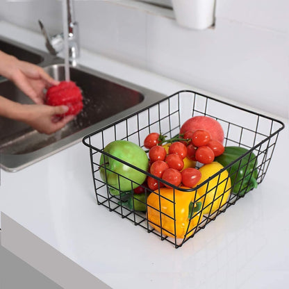 Kitchen Wire Baskets Farmhouse Decor Metal Food Storage Organizer,Household Refrigerator Bin with Built-in Handles for Cabinets, Pantry, Bathroom,2 Packs(white)