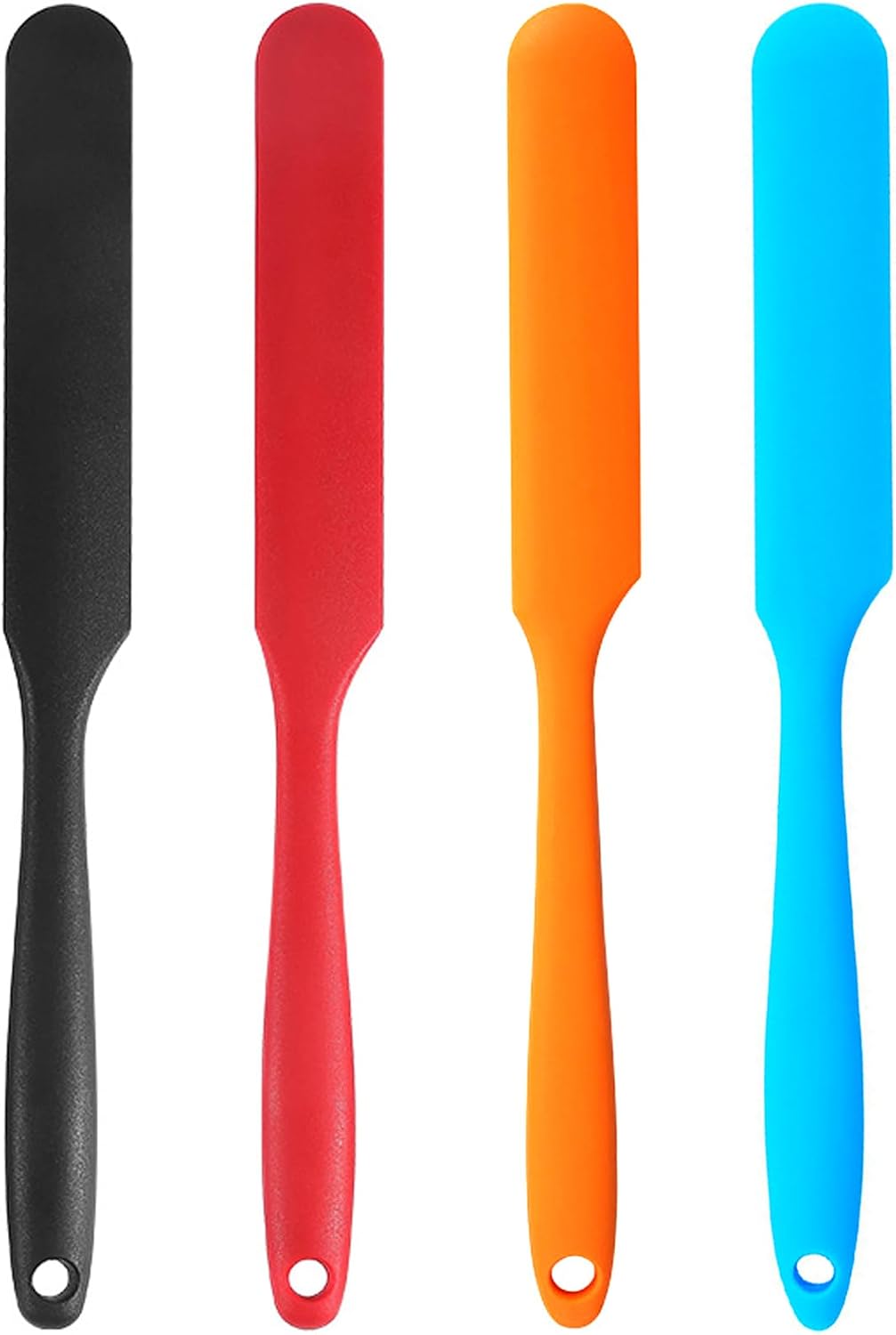 【6 Pack】Silicone Jar Spatula,Cake Cream Butter Spatulas,Icing Spatula,Sourdough Spatula with Long Handle, Jar Scraper Spatula (Black,Red,Orange,Blue,Green,Purple)