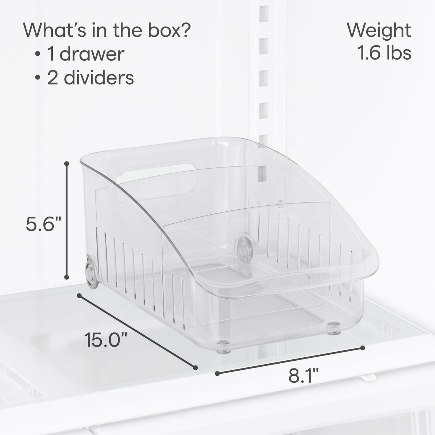 YouCopia RollOut Fridge Drawer 6", BPA-Free Clear Rolling Refrigerator Organizer Bin with Adjustable Dividers and Handles for Produce, Food, Meal and Snack Storage