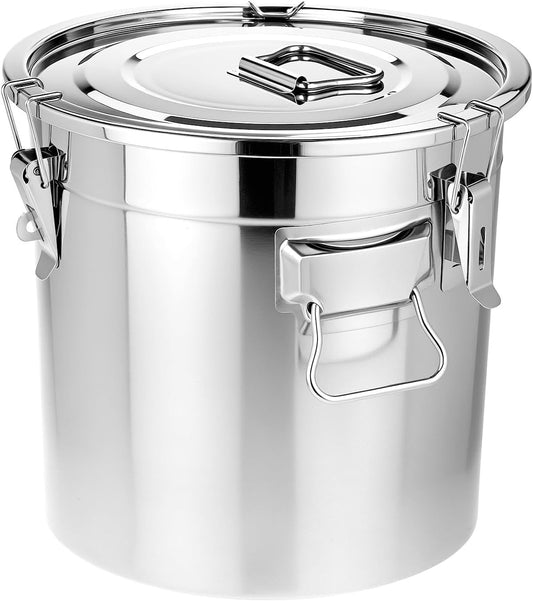 QWORK 5.5 Gallon 304 Stainless Steel Airtight Container, 21L 710oz Metal Storage Bin with Locking Lid & Side Handles, Heavy Duty Canister for Pet Food, Rice, Flour