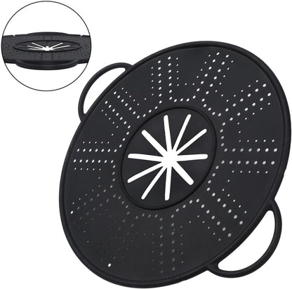 Silicone Spill Stopper Lid and Pot Holder, Heat-Resistant Food-Grade Cover for Boil-Over Prevention, Steaming, Insulation and Multi-Pot Compatibility(black)