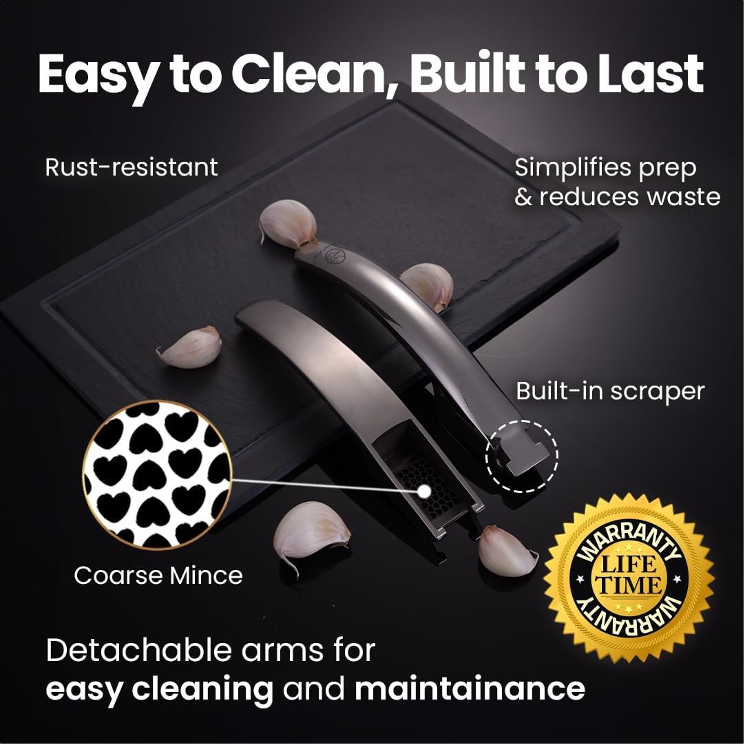 Gourmet Easy Garlic Press Lifetime Replacement, No Need to Peel, Fine Mince