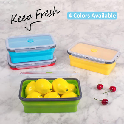 Collapsible Food Storage Containers with Lids, 4 Pack, 40 oz Silicone 1-Compartment Meal Prep Containers Reusable, Lunch Bento Boxes for Adults, Microwave Freezer Dishwasher Safe, BPA-Free, Black