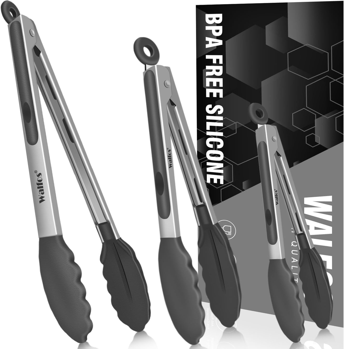WALFOS Tweezer Tongs for Cooking, Kitchen Tweezers Stainless Steel Pasta Tweezers Tongs for Cooking, Roasting, Grabbing Small Objects, Dessert, BBQ, Spaghetti 3 Pcs (8+10+12-Inch)