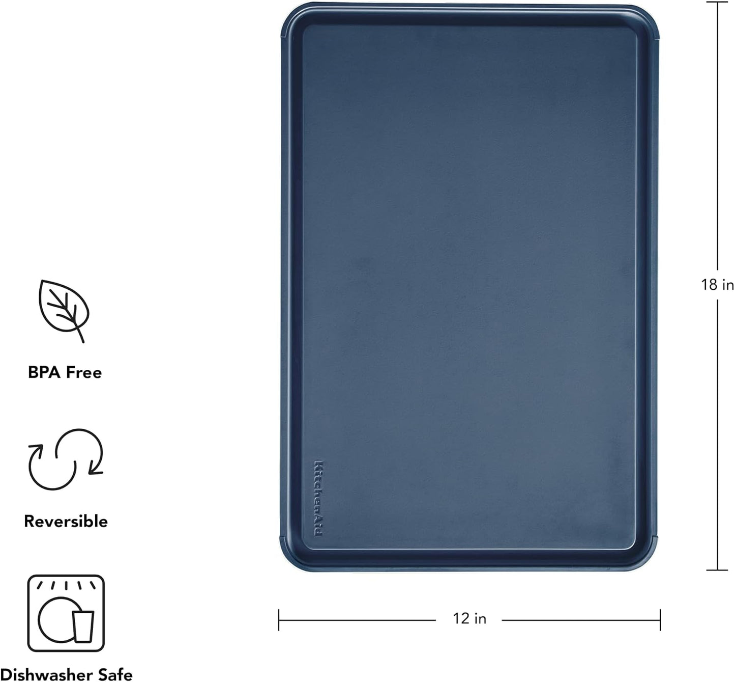 KitchenAid Classic Plastic Cutting Board with Perimeter Trench and Non Slip Edges, Dishwasher Safe, 12 inch x 18 inch, Gray