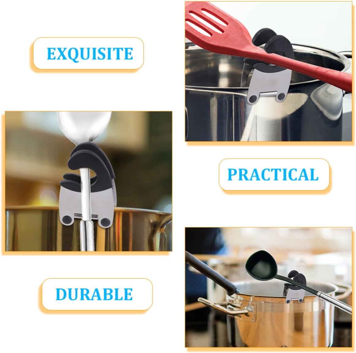 Stainless Steel Pot Side Clamp Spoon Holder 4pcs