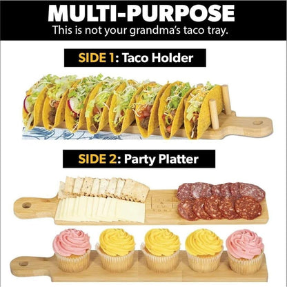 ALEX & EVE HOME Bamboo Taco Holder - 8 Taco Shells, Multi-Use Food & Charcuterie Tray - Great Housewarming Gift & Kitchen Accessory