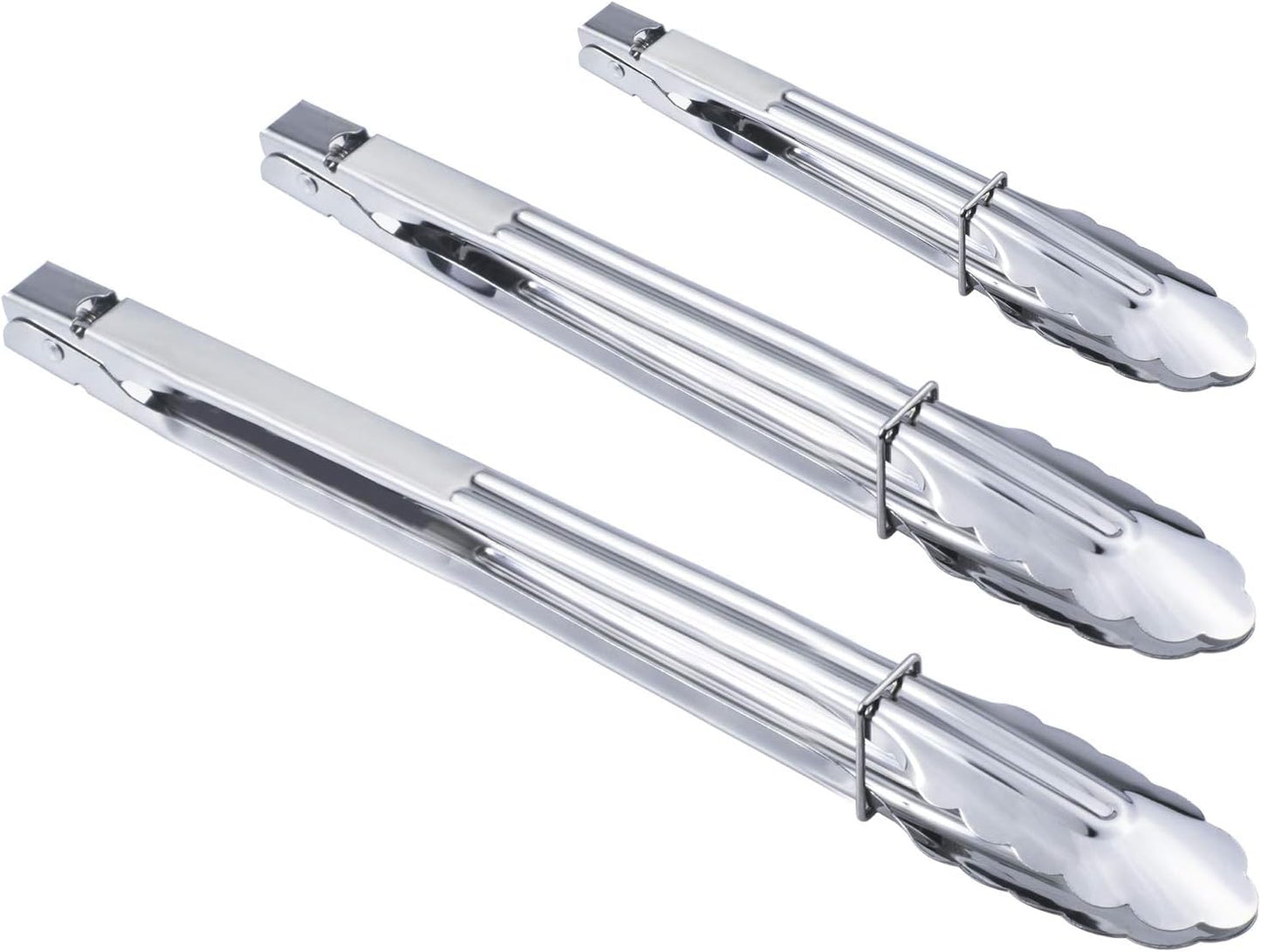 HINMAY Stainless Steel Serving Tongs Metal Cooking Tongs (9-Inch 3 Pieces)