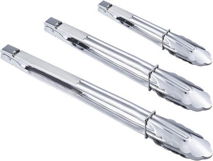 HINMAY Stainless Steel Serving Tongs Metal Cooking Tongs (9-Inch 3 Pieces)