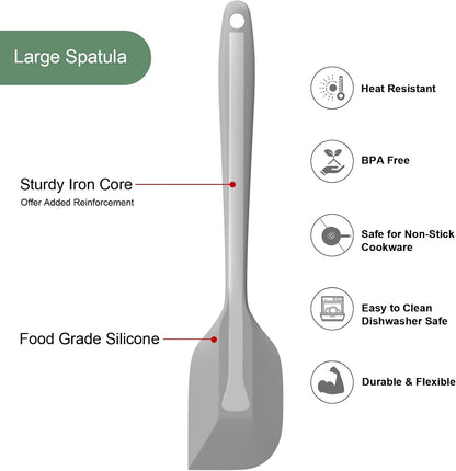Silicone Spatula Set, Premium Spatulas Silicone Heat Resistant 2 Small & 2 Large Flexible Scraper for Nonstick Cookware, Rubber Spatula for Kitchen Mixing Baking Cooking Use, Soft Spatula - Gray