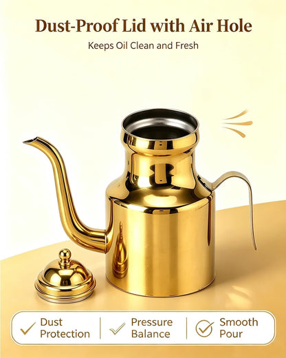 Stainless Steel Oil Bottle, 18oz Olive Oil Dispenser with Drip Free Spout, Kitchen Sauce Container (500 ml)