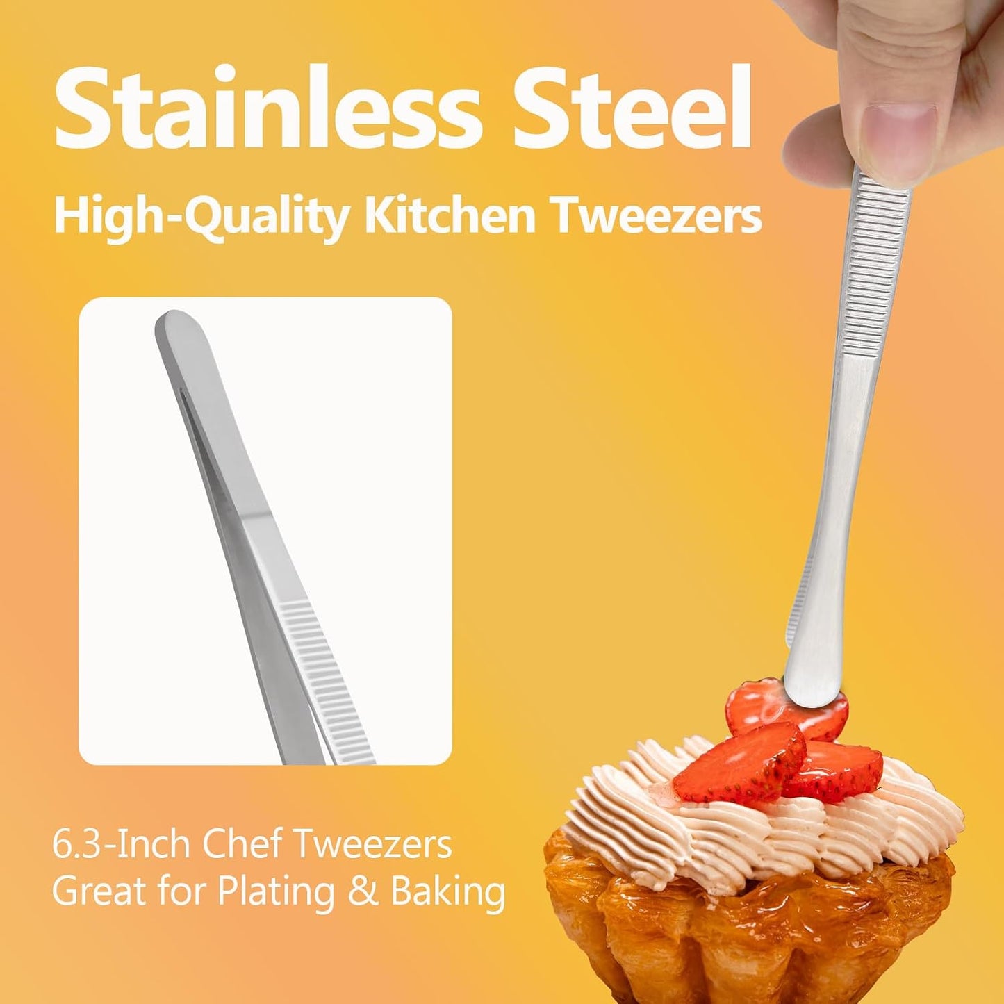 Plating Tweezers 6.3-Inch Culinary Kitchen Tweezer Tongs, Stainless Steel Professional Chef Tweezers (Wide-Tipped)