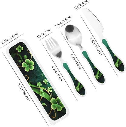 3-Piece Kids Silverware Set With Storage Case, Stainless Steel Reusable Children Safe Knife Spoon Fork Set Airplane Sunset Children Flatware Set For Kids Lunch Box
