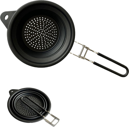 Silicone Collapsible Colander with Handle,Home/RV Kitchen Space Saving Silicone Colander,Drainage of Food,Vegetables,Fruits (Black)