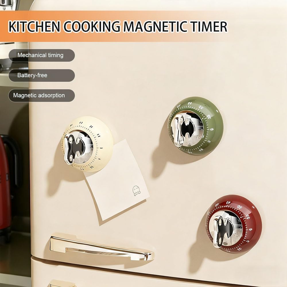 Retro Kitchen Timer 60 Min, Wind Up Magnetic Mechanical Egg Timer