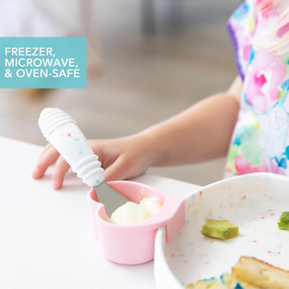Bumkins Baby Silicone Little Dippers, Attaches to Bowls, Dishes and Plates, Sauce Cup, Holds Condiments, Dip, Puree, Toppings, Baby Led Weaning, Essential Feeding Supplies, Babies 6 Months Up, Pink