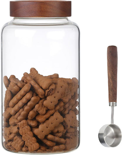 6 pc Glass Spice jars Glass Jars with Screw Lid 5 oz Acacia Wood Glass Herb Sugar Coffee Bean Ground Container Food Storage Canister for Candy Pantry Tea Seasoning Meal Prep Snack (6*150ml(5oz))
