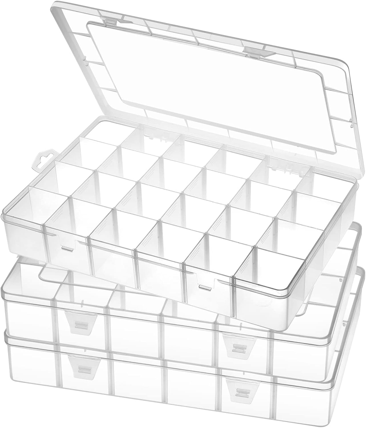 Gbivbe Large 24 Grids Plastic Organizer Box Adjustable Dividers,Clear Storage Box for Jewelry, Art DIY Crafts, Washi Tapes, Beads and Small Parts