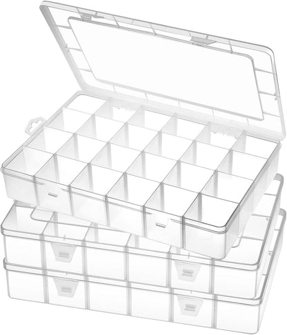 Gbivbe Large 24 Grids Plastic Organizer Box Adjustable Dividers,Clear Storage Box for Jewelry, Art DIY Crafts, Washi Tapes, Beads and Small Parts