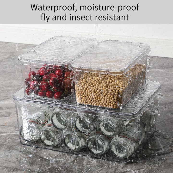Clear Storage Bins With Lids,4 Packs Food Storage Organizer,Stackable Kitchen Cabinet,Bathroom Basket,Fridge Organization.Pantry Transparent Containers For Fruits,Drinks